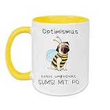 Yoner Tasse Hund Biene Optimismus heisst umgekehrt Sumsi mit Po Tasse Geschenktasse Liebhaber Freundgeschenk Tolles Geschenk für Frau oder Mann Arbeitskolleg