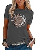 Abtel Sommer Damen T-Shirt Sunflower Print Muster Kurzarm Rundhalsausschnitt Basic Kurzarm Lose Damen Rundhals Casual Top XXL 1# dunkelg