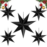 Faltstern Weihnachten,5 Stück 7 Zacken Schwarz Papier Stern,1 Stück Durchmesser 60 cm,4 Stück Durchmesser 30 cm,Hänge-Deko aus Papier,Papierstern Dekoration für Fenster, Advent, Weihnachtsb