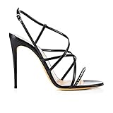 Damen High Heel Sandalen Knöchelriemen Damen Stilettos Niet Mode Sexy Party Bühnenschuhe Kleid 12CM / 4.72IN,Schwarz,35 EU