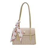 Exquisite handgemachte Strohtasche Frauen gewebte Schultertasche Handtasche Strandtasche Sommer Stroh Schulter Crossbody Tasche, Grün (Grün ), Einheitsgröß