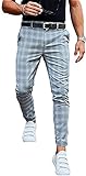 LIUPING Herren Casual Gitter Hosen Slim Fit Stretch Pants Männliche Moderne Komforthose (Color : Grau Blau, Size : Medium)