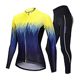 HXSCOO Atmungsaktive Langärmliges Langarm Gel gepolstertes Fahrrad-Radfahren-Anzug-Mesh-Gerinnende Hosen-Set UV. Schützend (Color : E, Size : XL)