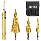 MTSCE HSS Stufenbohrer Metall Set mit Automatischem Mittelstempel, 4 Stück Profi Lochbohrer Metall Kegelbohrer für Kunststoff, Holz, Aluminium, Metallblech 4-12/4-20/4-32