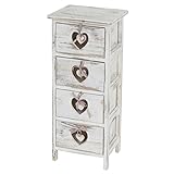 Mendler Kommode Forli, Schubladenkommode Schrank, 4 Schubladen mit Herzen 70x29x25cm, Shabby-Look, Vintag