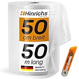 Hinrichs Luftpolsterfolie 50cm x 50m - Verpackungsmaterial für empfindliche Objekte - Versandfolie - Polsterfolie für Umzug - Bubble Wrap Roll - inkl. C