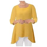 YINROM High Neck Tank Tops für Frauen Herbst Winter Langarm Shirts Loose Fit Lange Stil Bluse Leinen Solide Sweatshirts, gelb, S