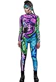 URVIP Damen Totenkopf Skelett Halloween Kostüm Jumpsuit Bodysuit Cosplay Bodysuit Outfit Colour-11 XL