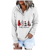 KOUYA Weihnachtspullover Kapuzenpullover Damen Hoodie Knopfleiste Leichter Pullover Frauen Freizeit Sport Langarm Sweatshirt für den Herbst W