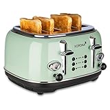 Korona 21675 Toaster | 4 Scheiben | Mint | Röstgrad-Anzeige | Auftauen, rösten, aufwärmen | 1630 Watt | Brötchen-Aufsatz | Krümelschublade | Brotscheiben-Zentrierung