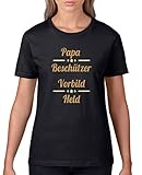 Comedy Shirts - Papa Beschuetzer Vorbild Held - Damen T-Shirt - Schwarz/Hellbraun-Beige Gr. L