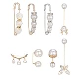 QINREN 8 Stück Sicherheitsnadel Brosche Pullover Schal Clips mit Faux Strass und Perle für Damen Mädchen Kostüm Zubehö
