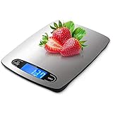 HOMTORA Küchenwaage Digitalwaage 10KG, Küchenwaage Digital mit großem LCD-Display und TARA-Verfahren, Professionelle Electronische Waage aus 304 Edelstahl Wiegefläche,Gewicht Gramm 1g Richtigkeit(B)…