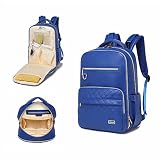 Rabjen Wickeltasche Rucksack aus veganem Leder, große Kapazität, multifunktional, Mutterschaftsreiserucksack für Damen und Herren (blau)