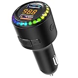 Nulaxy Bluetooth FM Transmitter, Bluetooth Autoadapter, FM Transmitter für Auto mit Dual-Autoladegerät, unterstützt QC3.0-Schnellladung, Freisprechen, 7 Farblichter / LED-Lichter KM32