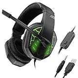 AZOPINBRE Kopfhörer 3.5mm +. USB Gaming Headset Stereo-Surround-Kopfhörer mit Mikrofon- und Leichter Effekt for den Desktop Pc. Laptop-Computer (Color : Green)