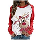 ROERDTRY Weihnachtspulli Lustig Damen Baumwolle Klassisch Rentier Muster Weihnachtspullover Sweatshirt Langarmshirt Weihnachtspulli 3D Rundhals Drucken Sweater Herbst Winter Langarm Pullis B