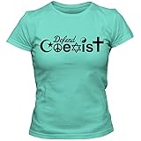 Damen T-Shirt Defend Coexist Religion Judentum Peace Islam Christentum S-3XL (M, Türkis)