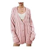 XUYANHUA Strickpullover, Damen, modisch, locker, mittellang, Strickjacke, Größe S (US), rose, M