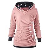 GOUWUCHE Damen Hoodie Langarm Hoodie Sweatshirt Kontrastfarbe Warmer Pullover Langarm-Sweatshirt mit Knopf Pullover Damen Pullover, Top, langärmeliger Kapuzenpullover, modischer und b