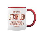 Litchfield Prison Inspired Orange Is The New Black Weiße Tasse Mug mit roten Felgen und G
