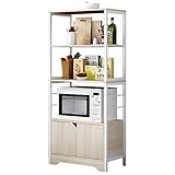 DOOR Multifunktionales Küchen-Organizer-Rack, 4-stufiger Küchenschrank, Küchenbäcker-Rack, Mikrowellenschrank für die Küche, für Gewürze, Töpfe und Pfannen (Braun, Weiß)