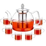 PluieSoleil 1200ML Teekanne Aus Klarem Glas ,Teekanne Aus Hochborosilikatiertem Glas Mit Filter und 6 Teetassen (80 ml / Tasse) Sehr Geeignet Für Den Heimgebrauch (1200ML)