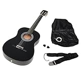 Kindergitarre Akustik Gitarre in der 3/4 Größe in Schwarz für ca. 8-12 Jahre mit Zubehörset: Gitarrentasche, Gurt und E