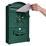 Tooluck Türbriefkasten im europäischen Stil Wasserdicht abschließbare Briefkästen zur Wandmontage Klassischer Home Office-Briefkasten 41 x 24 x 7,6 cm (Grün)