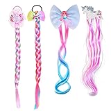 HIFOT 4 Stück Haarteil Kinder, Einhorn Meerjungfrau Perücke Zöpfe Haarspange Haarseil Mädchen Haarschmuck, Geflochten Haarteile für Geburtstagsfeier Prinzessin Cosplay