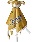 Schmusetuch Schnuffeltuch Hund (beige) mit Namen/Geburtsdaten Bestick