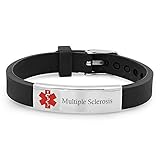 LF Custom Free Gravur Edelstahl Medical Alert Multiple Sclerosis Sklerose MS Awareness ID Silikonarmband für Männer Frauen Allergie Identifikation Notfall Life Saver Armreif für Kinder,Mama,Pap