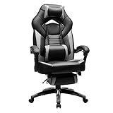 SONGMICS Gaming Stuhl, Bürostuhl mit Fußstütze, Schreibtischstuhl, ergonomisches Design, verstellbare Kopfstütze, Lendenstütze, bis zu 150 kg belastbar, schwarz-grau OBG77BG