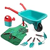 cute stone Kinder Gartengeräte Set, Gartenarbeit Werkzeug mit Schubkarre, Gießkanne, Handschuhe, Hand Harke, Schaufel, Kelle, Hacke, Schürze, Outdoor Indoor Spielzeug Geschenk für Jungen M