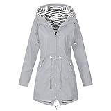 Qtinghua Women's Raincoats Windbreaker Rain Jacket Waterproof Lightweight Outdoor Hooded Trench Coats (Grey, X-Large)