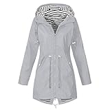Qtinghua Women's Raincoats Windbreaker Rain Jacket Waterproof Lightweight Outdoor Hooded Trench Coats (Grey, X-Large)