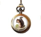 Taschenuhr-Halskette, Eichhörnchen-Design, essende Nüsse, Lithographie, B
