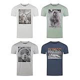 riverso Herren T-Shirt RIVCharly 4er Pack Fotodruck Rundhals Kurzarm Shirt Regular Baumwolle Tierdruck Blau Weiß Grau Grün XXL, Größe:XXL, Farbe:Farbmix 1