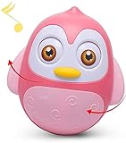 Alyoen Stehauffigur Pinguin, Stehaufmännchen Motorikspielzeug mit Wackel-und Klingeleffekt, Musik Wobbler Baby Spielzeug 6 bis 12 Monate, Roly Poly Tumbler Spielzeug für Jungen Mädchen (Pink)