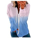 TTWOMEN Damen Leichte Farbblock Hoodies Langarm Reißverschluss Druck Kordelzug Pullover Sweatshirts M