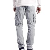 gfdrt Herren Jogginghose Arbeitshose Military Tactical Combat Cargo Elastische Taille Multi Taschen Hosen Casual Trainingsanzug 6 Taschen Sweatpants, grau, 31-35