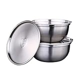 UPTALY Set mit 2 Edelstahl Schüssel mit Edelstahl Deckel (23.5 x 10cm, 21 x 9.5cm), Suppenschüsseln, Stapelbar Rührschüssel set, Unbeschichtet Metallschüssel, Verdickt Salatschüssel mit Deck