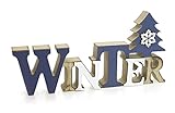 TEMPELWELT Deko Holzaufsteller Schriftzug Winter 23 x 11 cm, Holz Blau Weiß Natur, Landhausstil Aufsteller Dekoschild Holzschild Winterdek