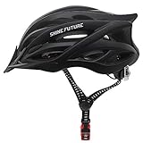 Fahrradhelm für Erwachsene, verstellbare leichte Fahrradhelme für Männer und Frauen, Rennrad- und Mountainbike-Helm mit abnehmbarem Visier und LED-Rücklicht (Schwarz)