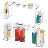 mDesign Badorganizer für den Medizinschrank oder Waschtisch – Vitamin, Medizin und Kosmetik Organizer aus Kunststoff – 2-stufige Badablage für Medikamente oder Schminke – 2er-Set – durchsichtig