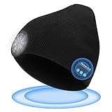 Laelr Bluetooth Beanie Mütze mit Licht, Wiederaufladbare Stirnlampe Kappe mit Bluetooth Stereo Lautsprecher & Mikrofon für Männer Frauen Wireless LED Musikhut für Outdoor Laufen Angeln Wandern Schw