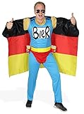 Das Deutschland Fussball Fan Kostüm - Biermann Comic Helden Kostüm für richtige Fans - Größe S-XXL - WM 2022 EM 2020 Fanartikel Party Flagge Germany Größe XXL