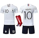 Rongli Fußball-Trikots, 2 Sterne, Fußballkleidung mit Socken und Zubehör, Fußballhemd für Männer und Kinder, Mädchen, 10 MBit/s, weiß., S(Taille 165-170)