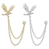 Huture 2 Stück Herren Brosche Anstecknadel Broschen Metallclip Blusen Clips Schal Zubehör Clip Nadeln Adler Kristall Vintage Clips Mode Schmuck Abzeichen Corsage für Damen, Gold/Silb