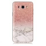 Hpory Galaxy J7(2016) Silikon Schutzhülle, TPU Silikon Schutzhülle Marmor Muster Handyhüllen Bumper Back Case Tasche Schutzhülle für Samsung Galaxy J7(2016) + 1 x Hpory Stylus-(Powder weißer Stein)
